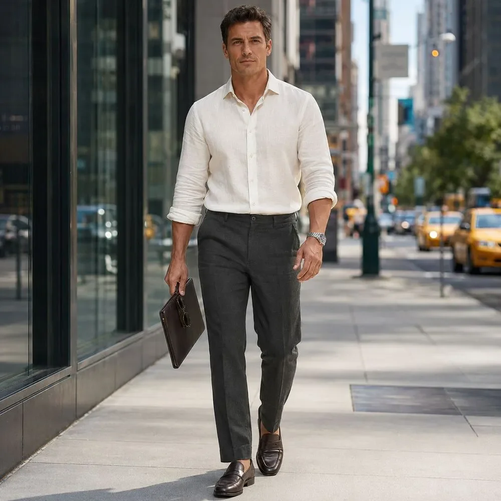 ZARA Mens New 32X30 Dress Pants 100% Linen Olive Green Straight Leg Tailored